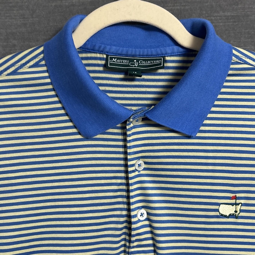 Masters Collection Polo Shirt M Blue Yellow Striped Golf Pima Cotton Augusta